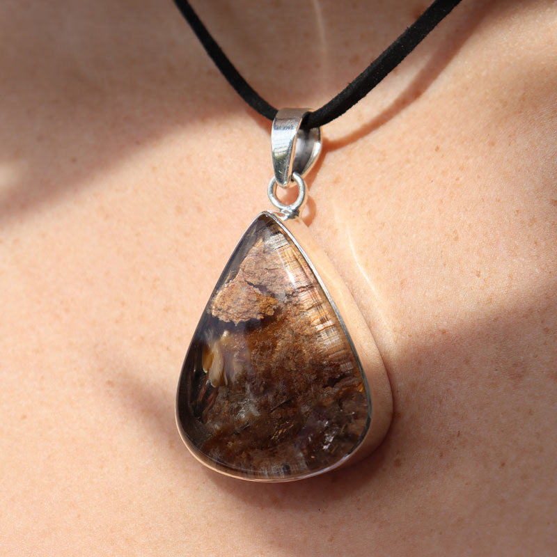 large teardrop garden quartz silver gemstone pendant