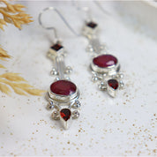 ruby quartz garnet silver gemstone earrings