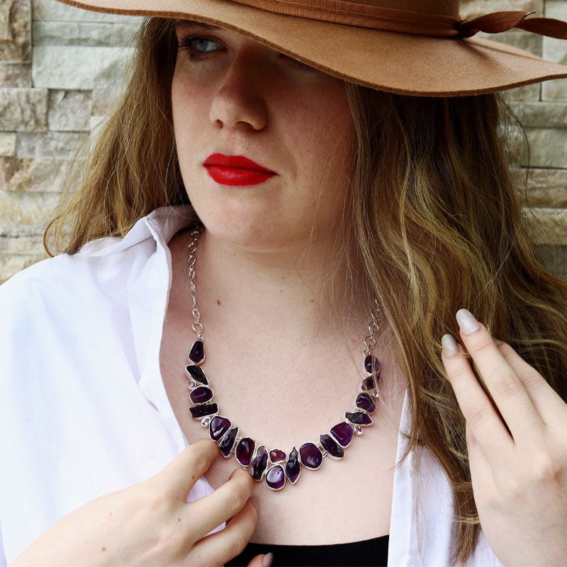 chunky statement amethyst gemstone sterling silver necklace