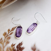 amethyst oval gemstone silver earrings