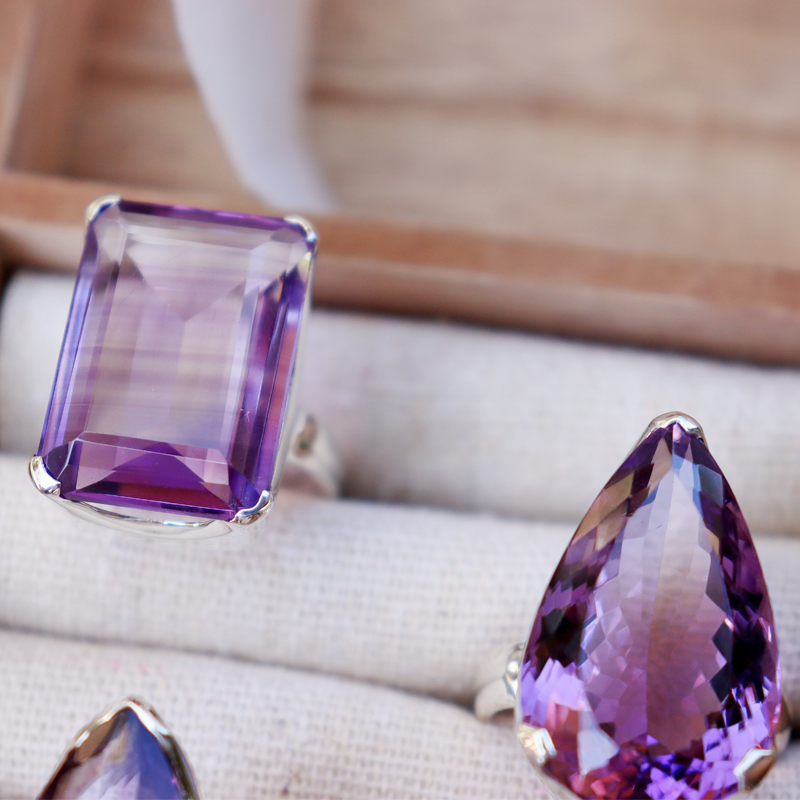 amethyst teardrop silver gemstone ring