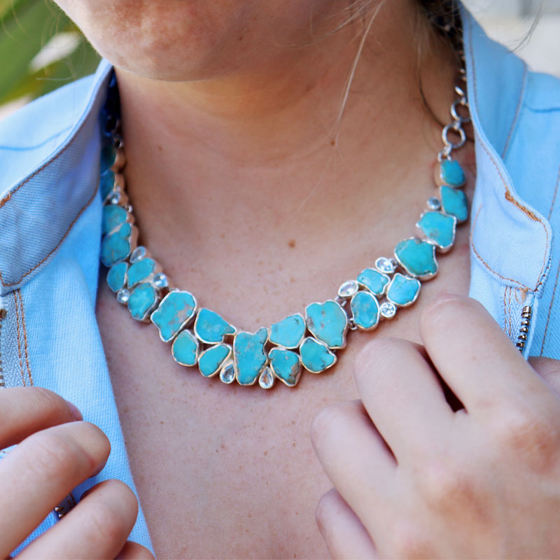 chunky turquoise blue topaz sterling silver gemstone necklace