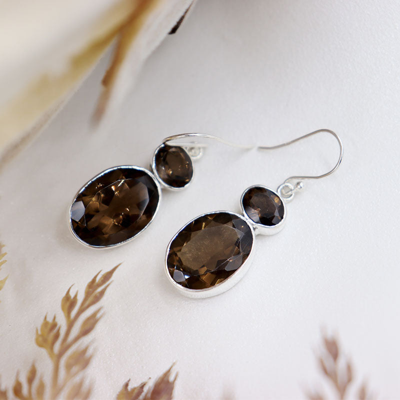 smoky quartz sterling silver gemston earrings