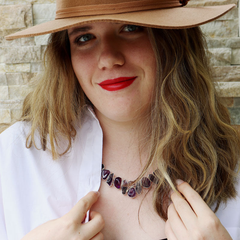 chunky statement amethyst gemstone sterling silver necklace