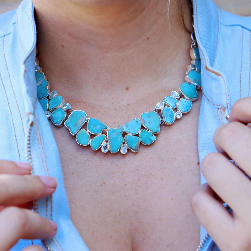 chunky turquoise blue topaz sterling silver gemstone necklace