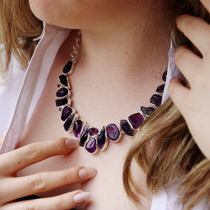 chunky statement amethyst gemstone sterling silver necklace