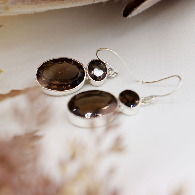 smoky quartz sterling silver gemston earrings