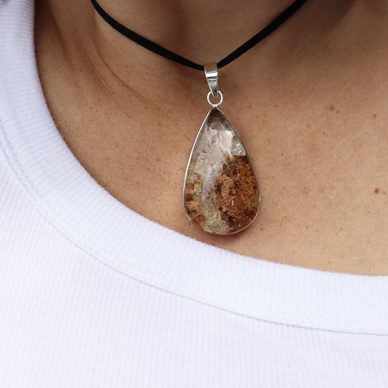 teardrop garden quartz silver gemstone pendant