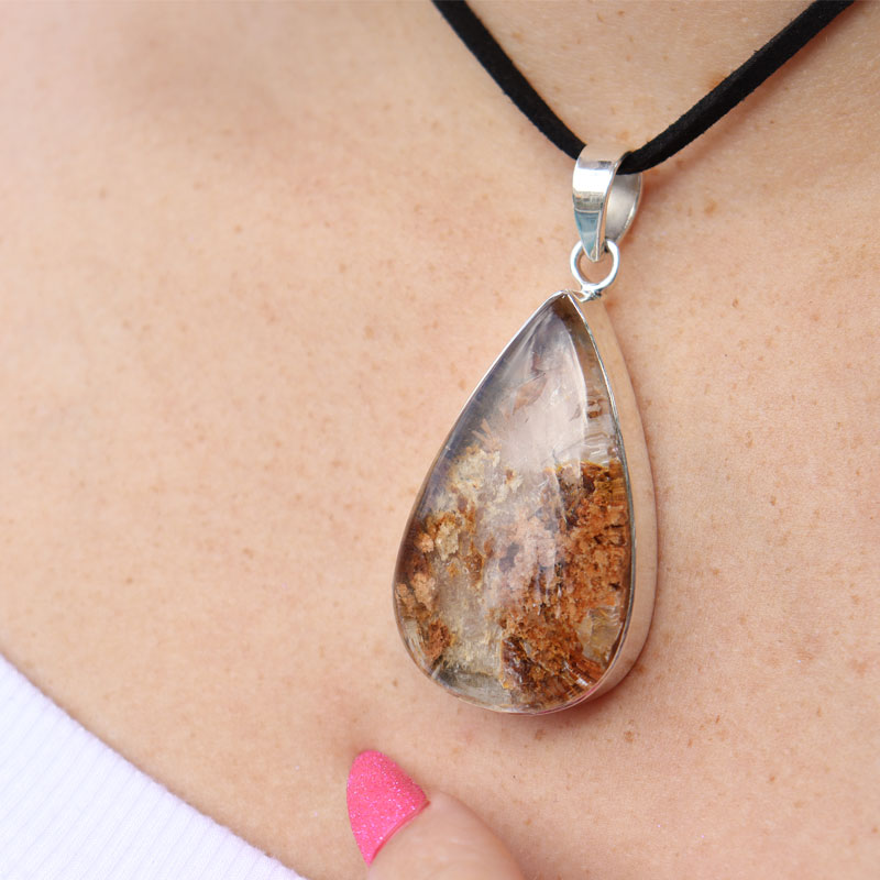 teardrop garden quartz silver gemstone pendant