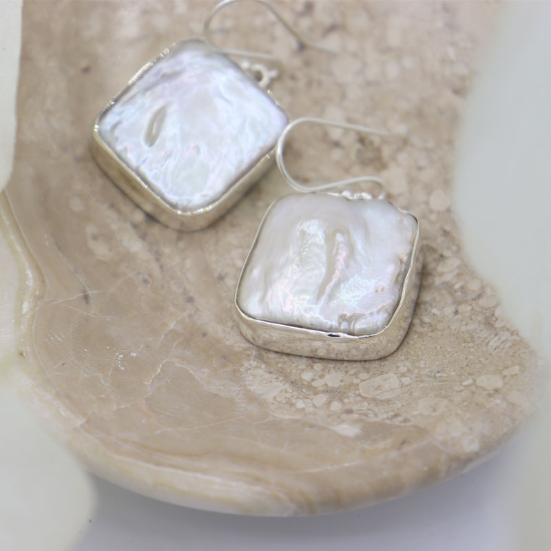 chunky biwa pearl sterling silver gemstone earrings