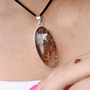 large oval garden quartz silver gemstone pendant