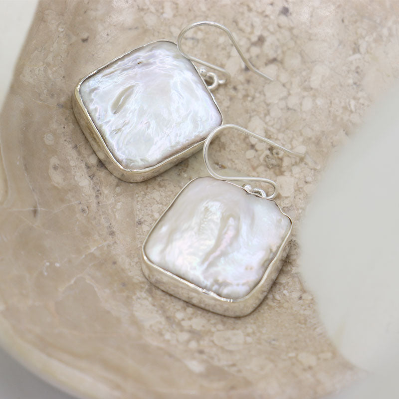 chunky biwa pearl sterling silver gemstone earrings