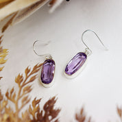 amethyst oval gemstone silver earrings