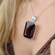 emerald cut smoky quartz sterling silver gemstone pendant