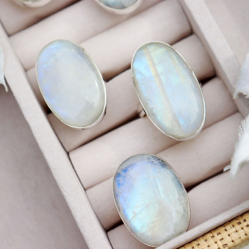 large oval moonstone gemstone silver ring