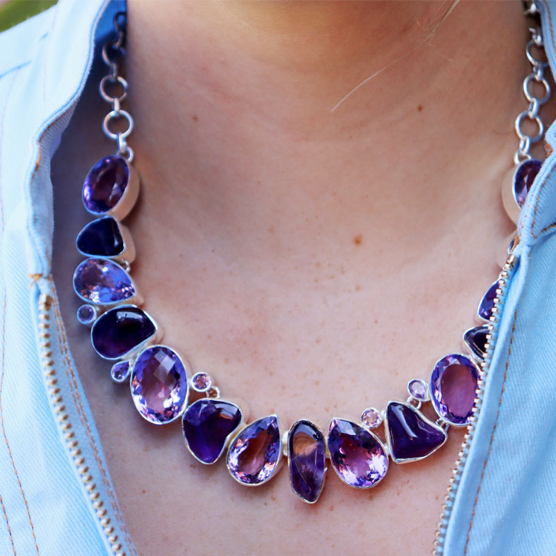 big chunky amethyst sterling silver gemstone necklace