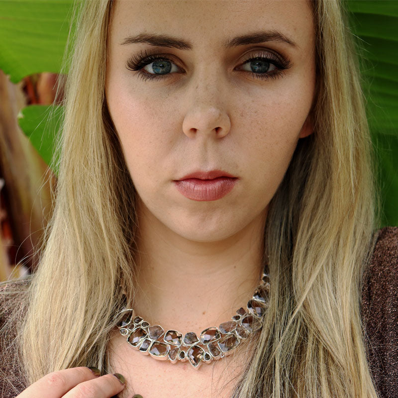 chunky smoky quartz gemstone sterling silver necklace