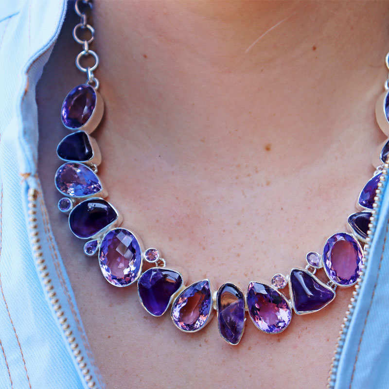 big chunky amethyst sterling silver gemstone necklace