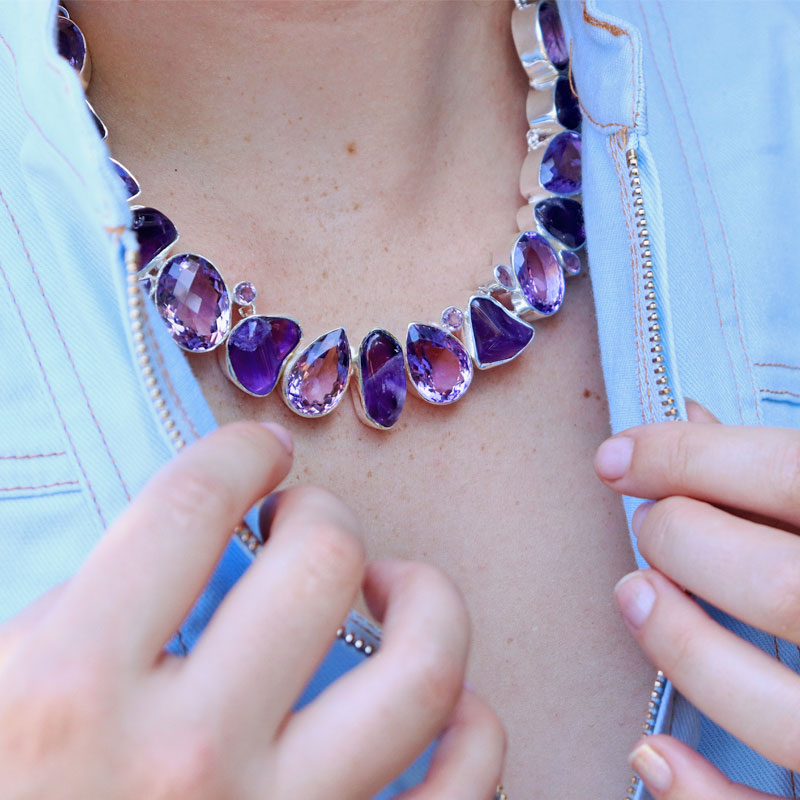 big chunky amethyst sterling silver gemstone necklace