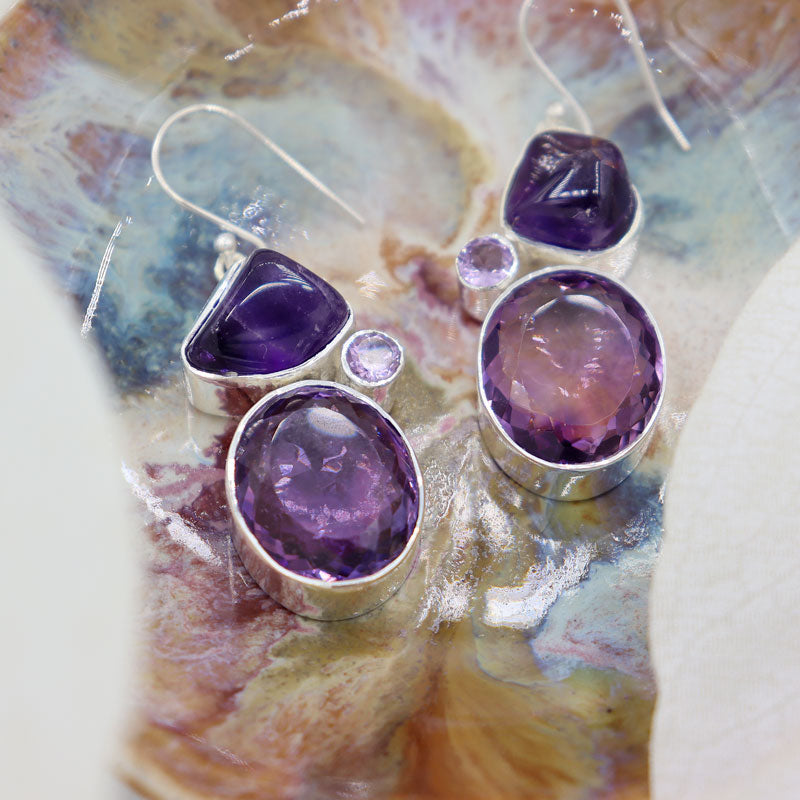 Chunky Amethyst Statement Gemstone Earrings