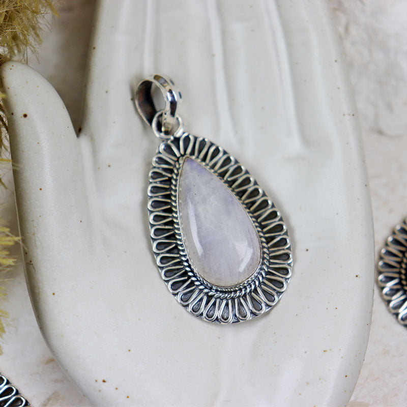 Boho Style Teardrop Moonstone Pendant