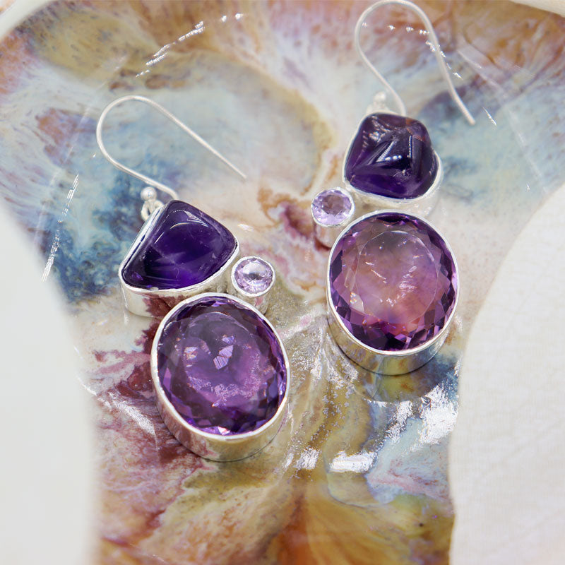 Chunky Amethyst Statement Gemstone Earrings