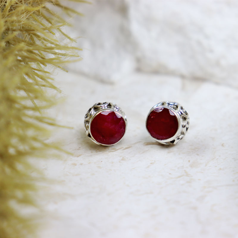 ruby quartz silver gemstone stud earrings