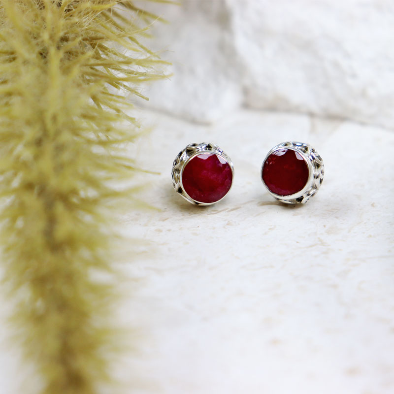 ruby quartz silver gemstone stud earrings