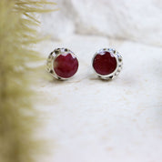 ruby quartz silver gemstone stud earrings