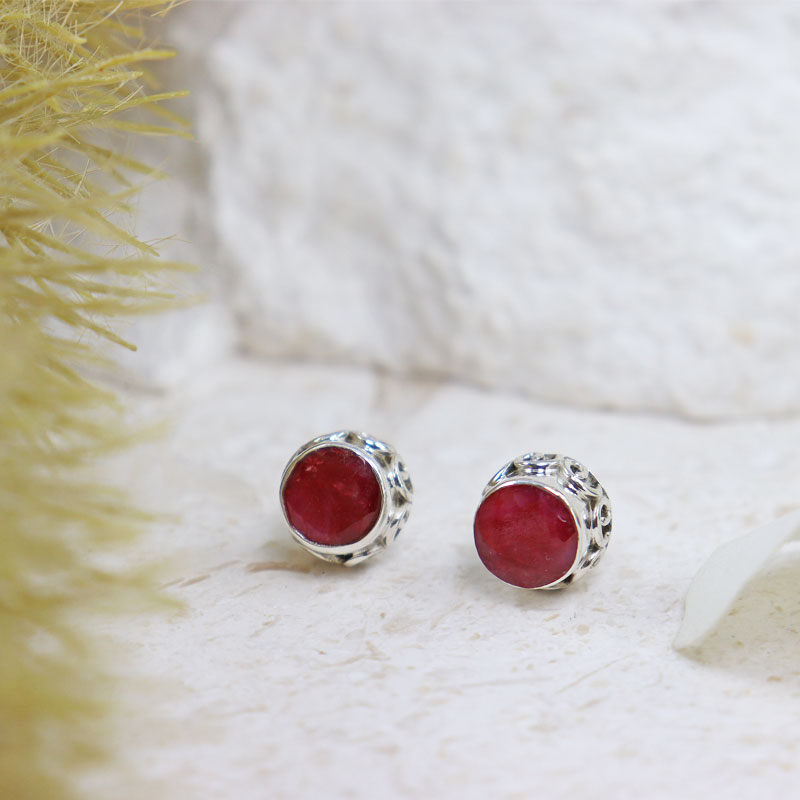 ruby quartz silver gemstone stud earrings