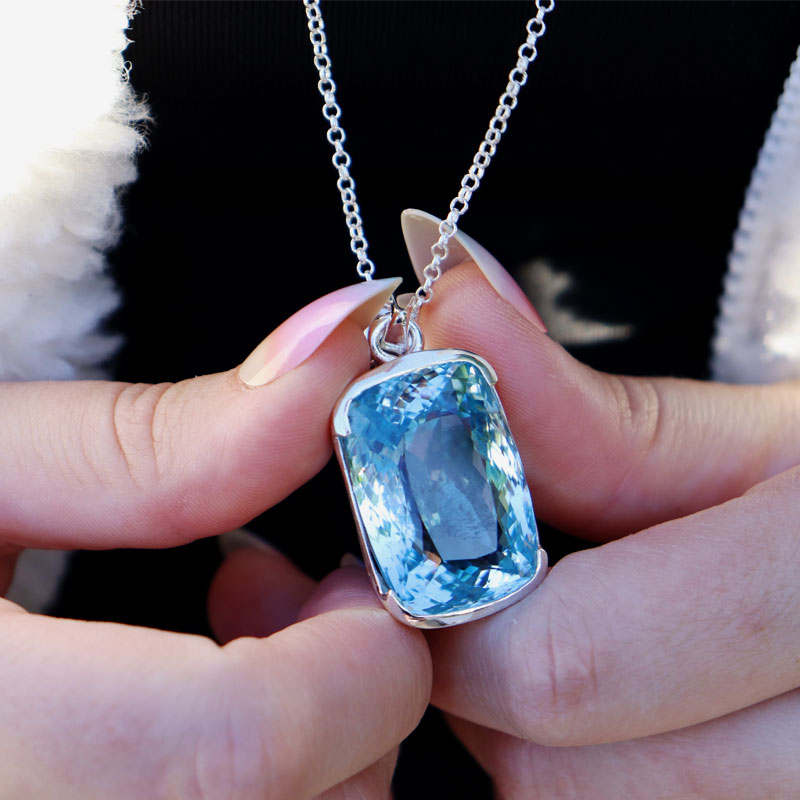 swiss blue topaz silver gemstone pendant