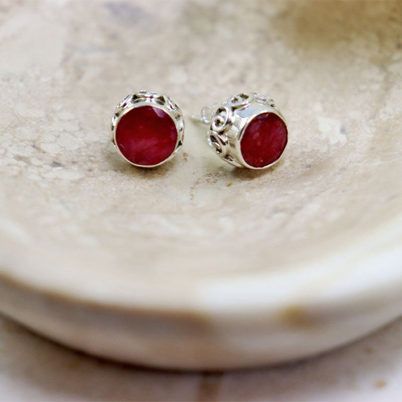 ruby quartz silver gemstone stud earrings