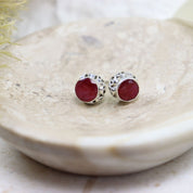 ruby quartz silver gemstone stud earrings