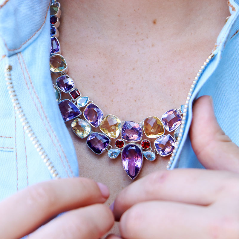 amethyst citrine topaz garnet sterling silver chunky gemstone necklace