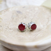 ruby quartz silver gemstone stud earrings