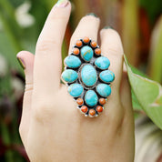 big oyster turquoise sterling silver gemstone ring