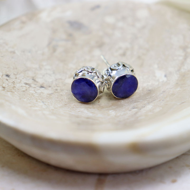 sapphire quartz silver gemstone stud earrings