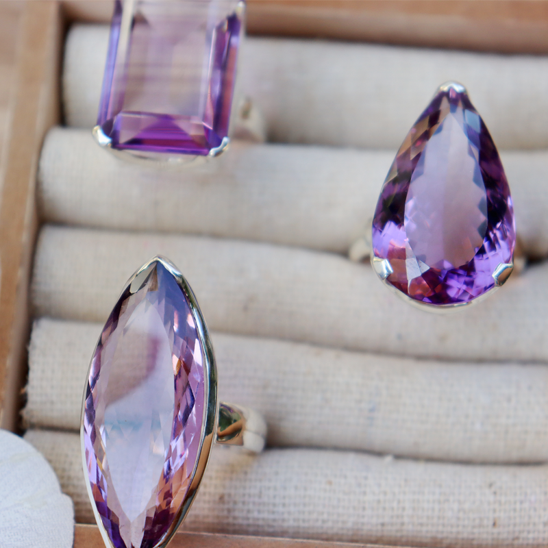 amethyst teardrop silver gemstone ring