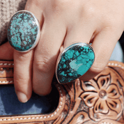 turquoise large silver gemstone ring
