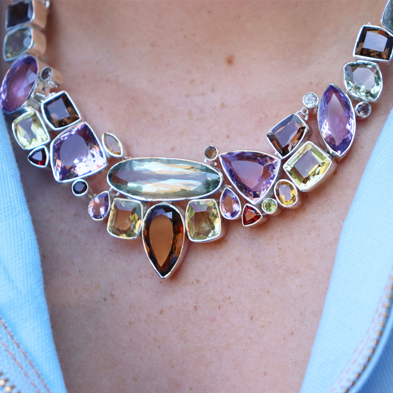 amethyst topaz multi gemstone sterling silver necklace