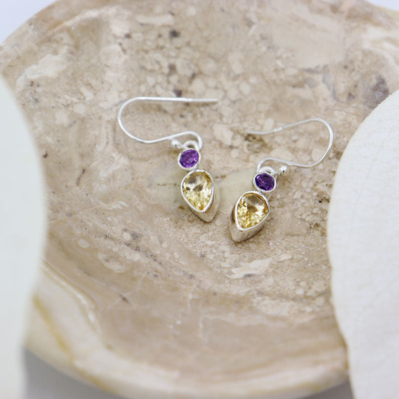 lemon quartz amethyst sterling silver earrings