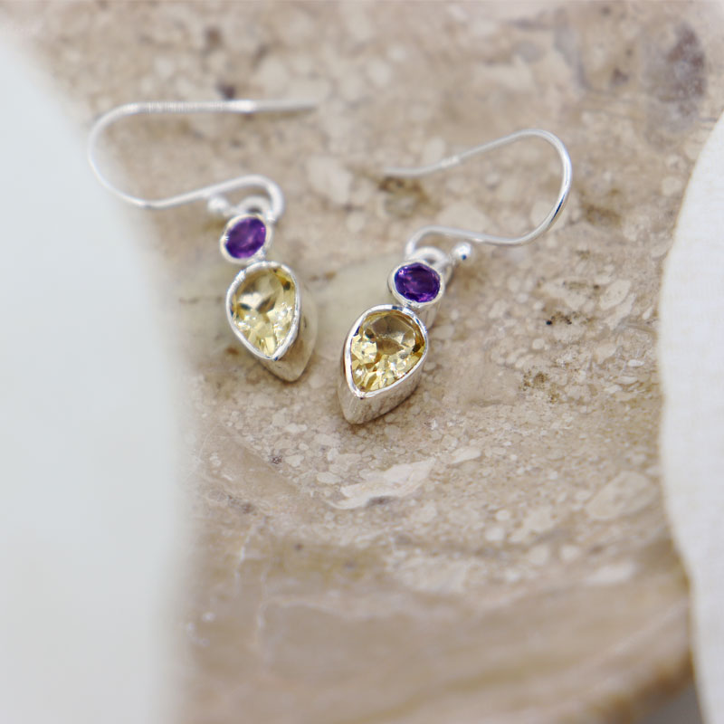 lemon quartz amethyst sterling silver earrings