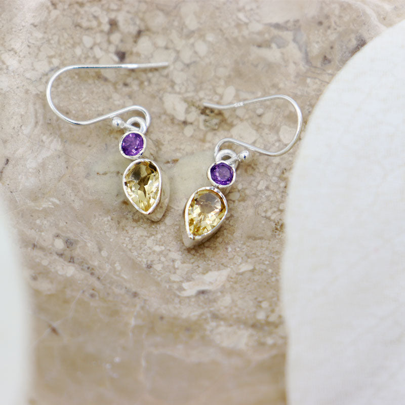 lemon quartz amethyst sterling silver earrings