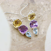 citrine amethyst blue topaz sterling silver gemstone earrings