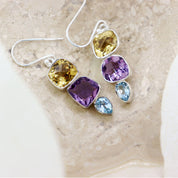 citrine amethyst blue topaz sterling silver gemstone earrings