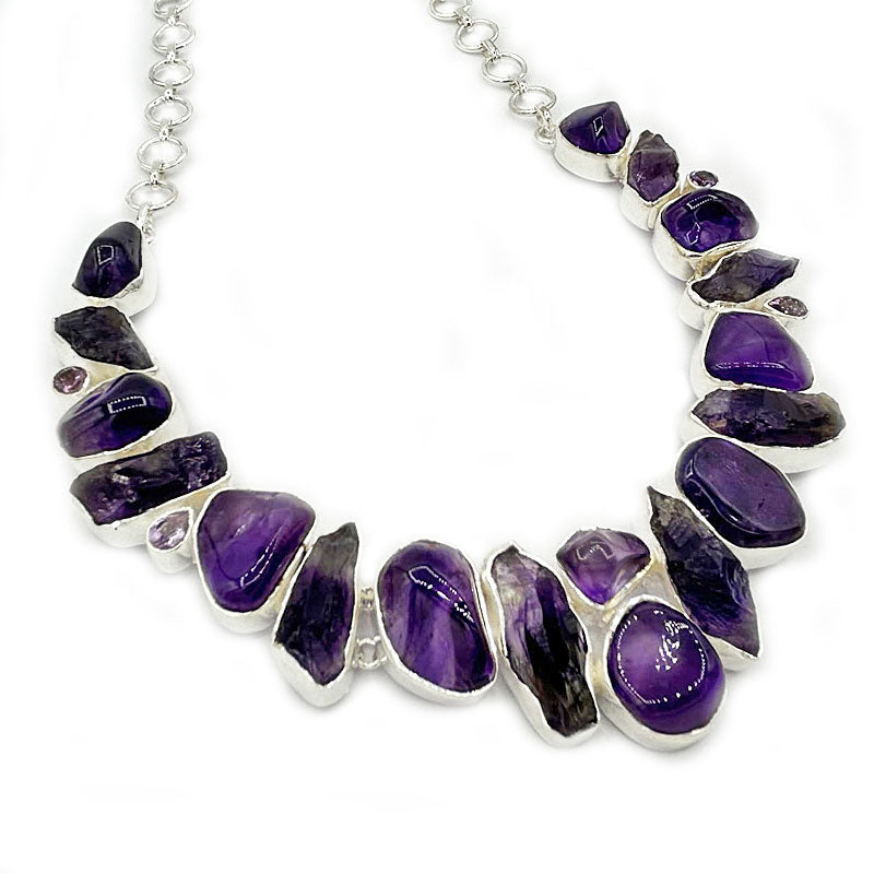 chunky statement amethyst gemstone sterling silver necklace