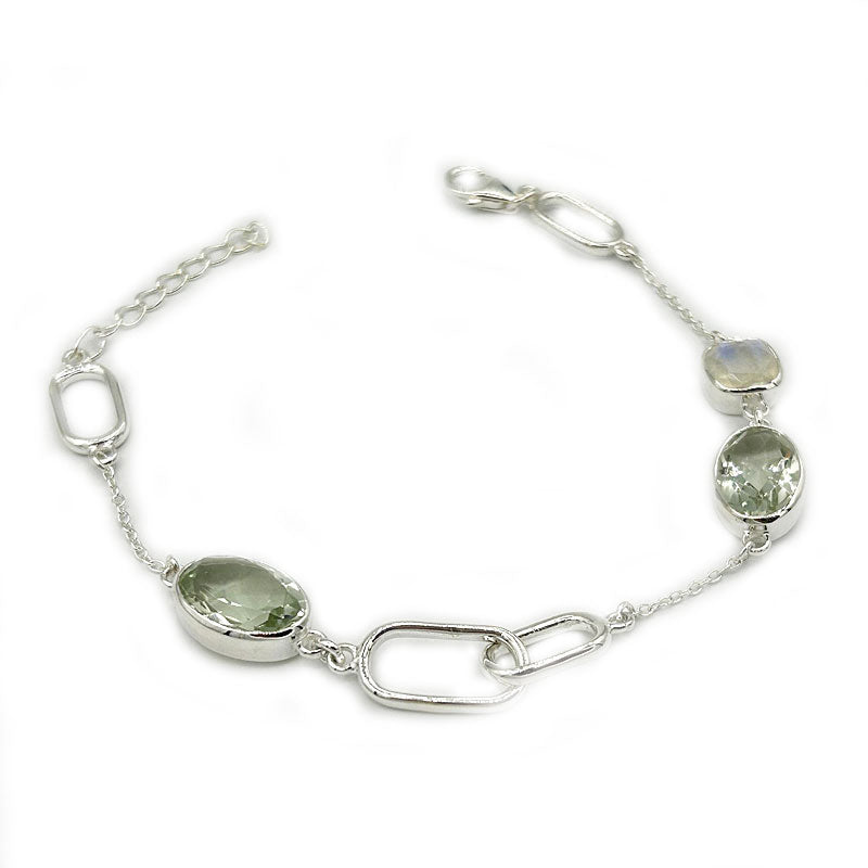 green amethyst moonstone silver bracelet