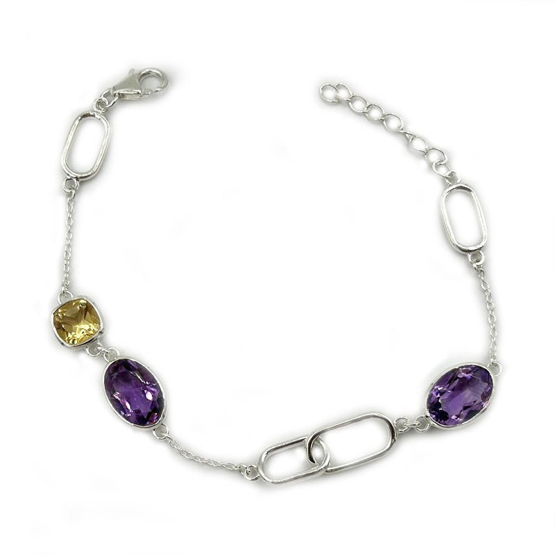 amethyst citrine silver gemstone bracelet