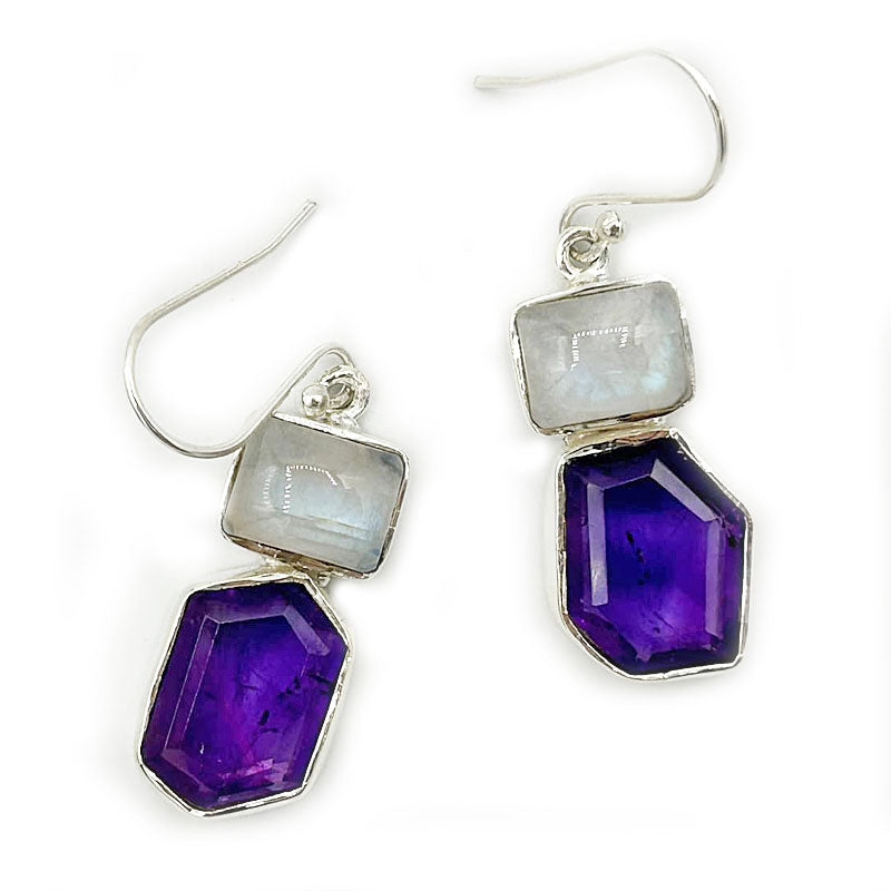 amethyst moonstone silver gemstone earrings