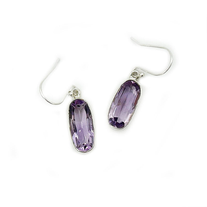 amethyst oval gemstone silver earrings